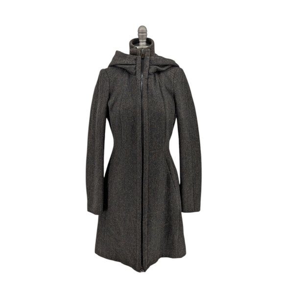 Zara Hooded Wool Zip Pea Coat Gray S preppy winter classic utility mid length - Picture 1 of 8